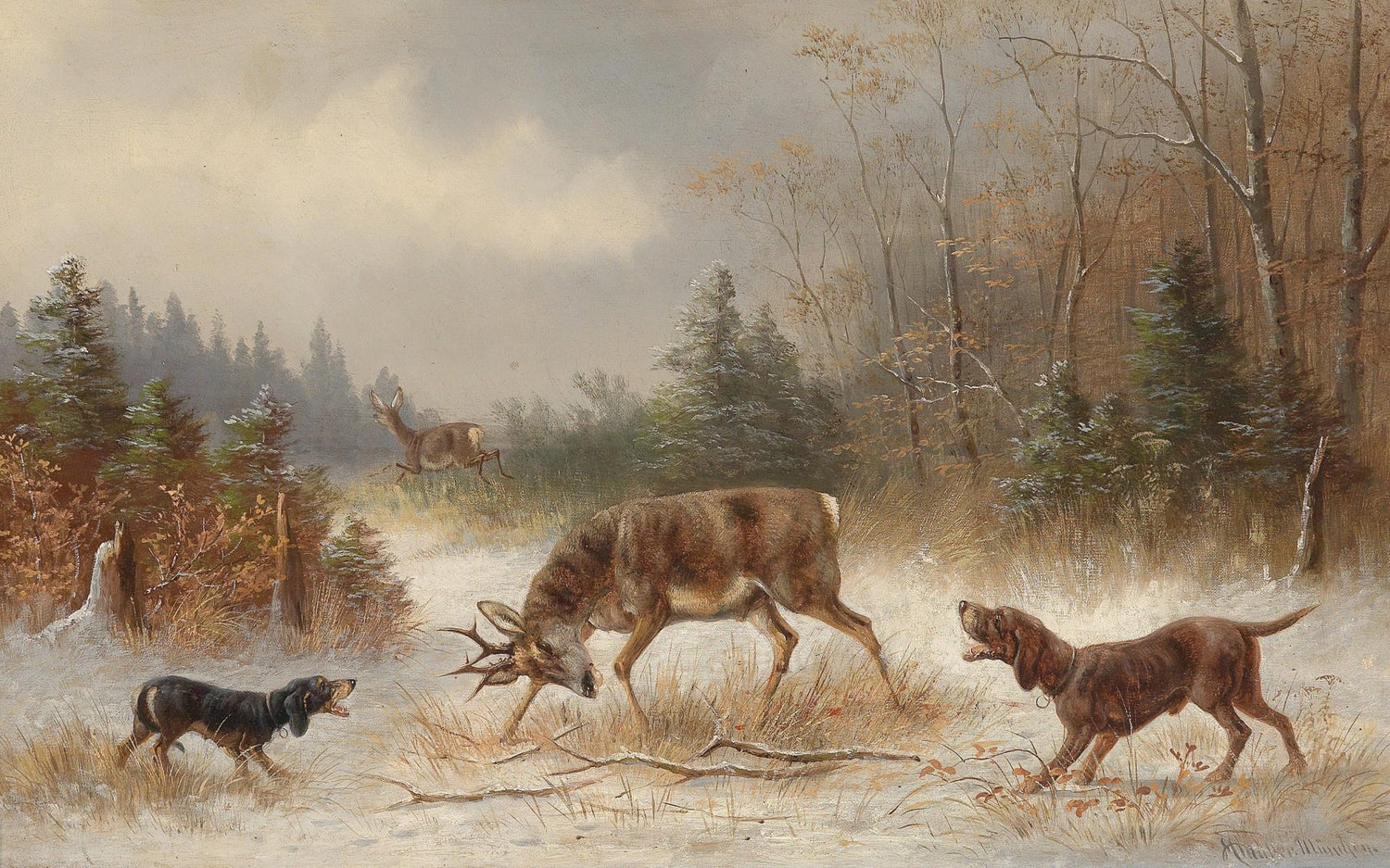 Hand - Painted Deer and Hunting Dogs - Animals Oil Painting - Oil Painting Haven