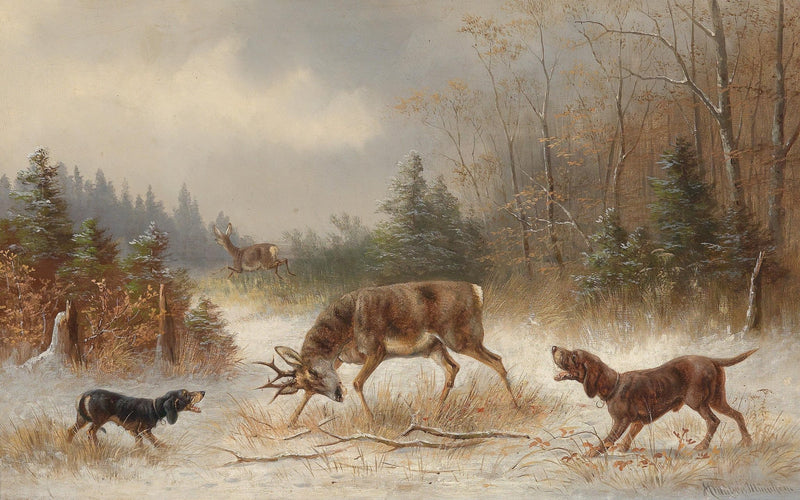 Hand - Painted Deer and Hunting Dogs - Animals Oil Painting - Oil Painting Haven