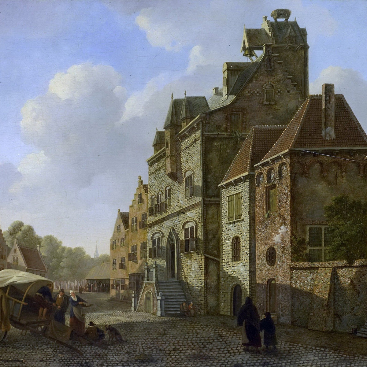 Hand painted oil on canvas landscape oil painting of Dordrecht cityscape with textured brushwork and historic buildings. - Add Frame, Canvas, Hand Painted, Landscape, Made To Order, Oil Painting