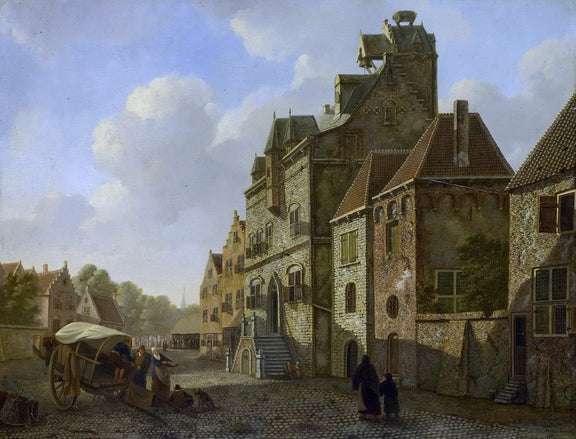Hand painted oil on canvas landscape oil painting of Dordrecht cityscape with textured brushwork and historic buildings. - Add Frame, Canvas, Hand Painted, Landscape, Made To Order, Oil Painting
