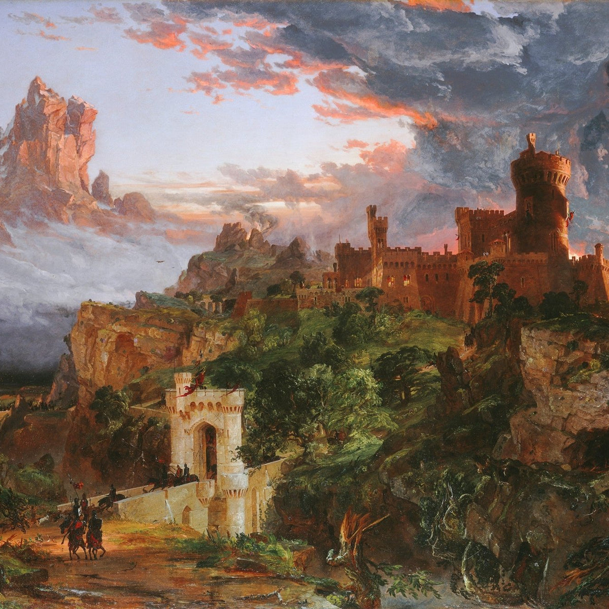 Hand - Painted Dramatic Castle Sunset - Landscape Oil Painting - Oil Painting Haven