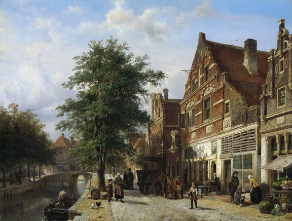 Hand painted oil on canvas landscape oil painting of a Dutch canal street with textured brushwork, detailed old buildings,. - Add Frame, Canal, Canvas, Hand Painted, Landscape, Made To Order, Oil Painting, Venice