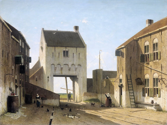 Hand - Painted Dutch City Gate Street - Landscape Oil Painting - Oil Painting Haven