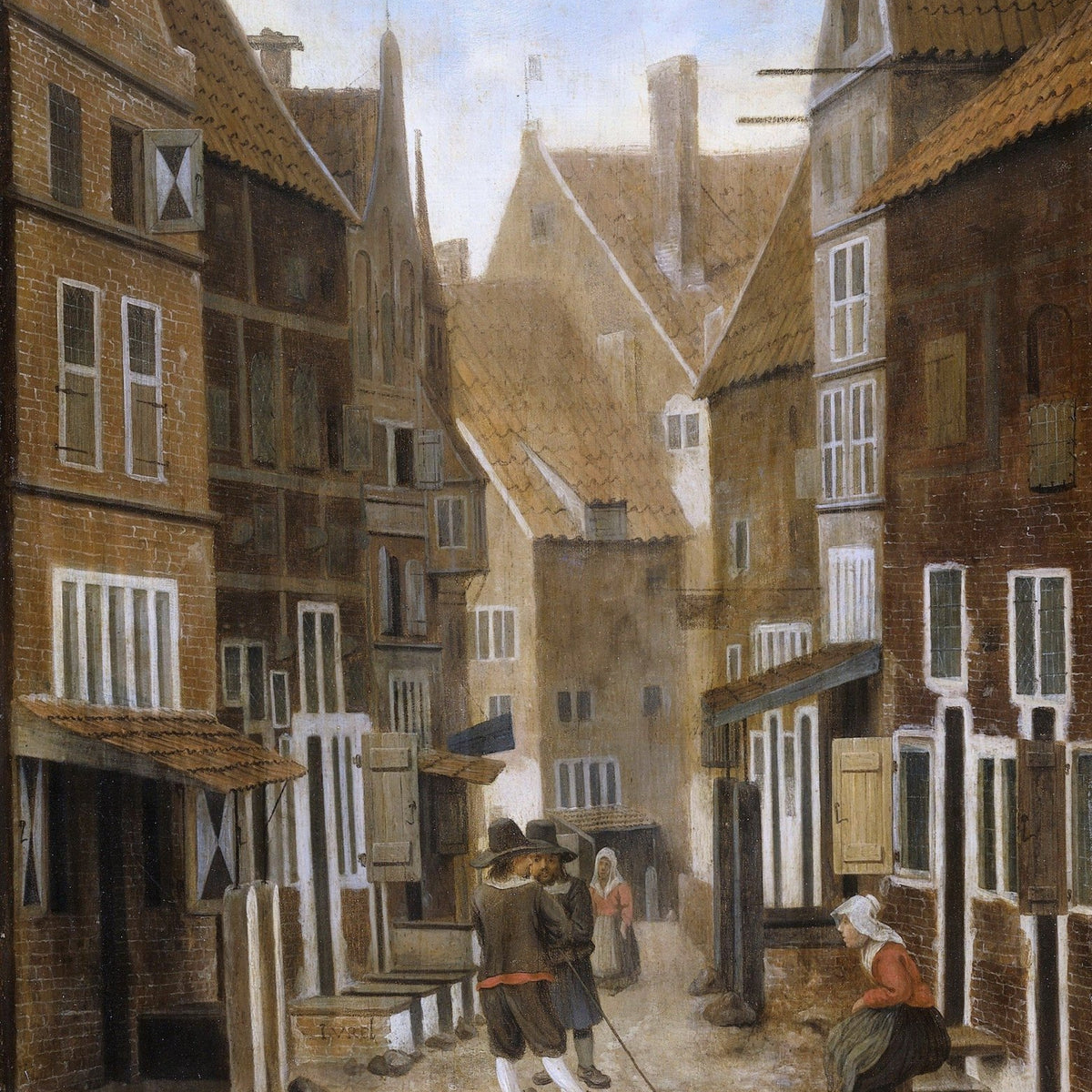 Hand-painted hand-painted dutch cobblestone alley landscape oil painting on canvas