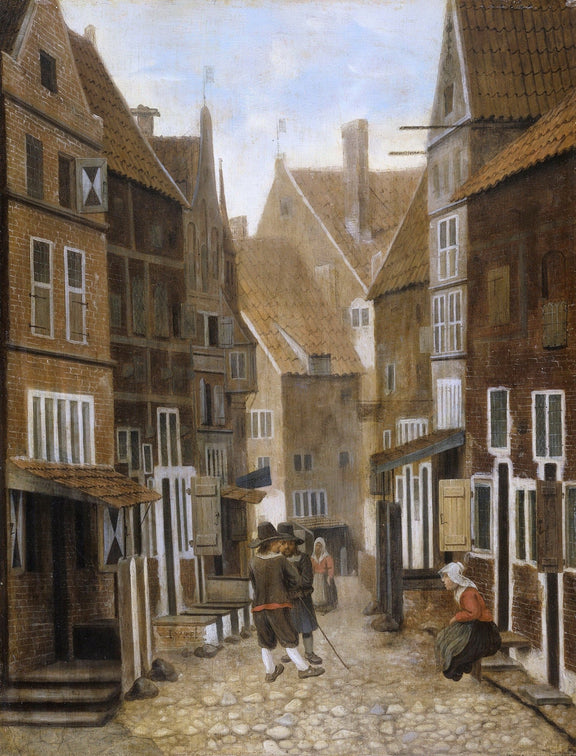 Hand-painted hand-painted dutch cobblestone alley landscape oil painting on canvas