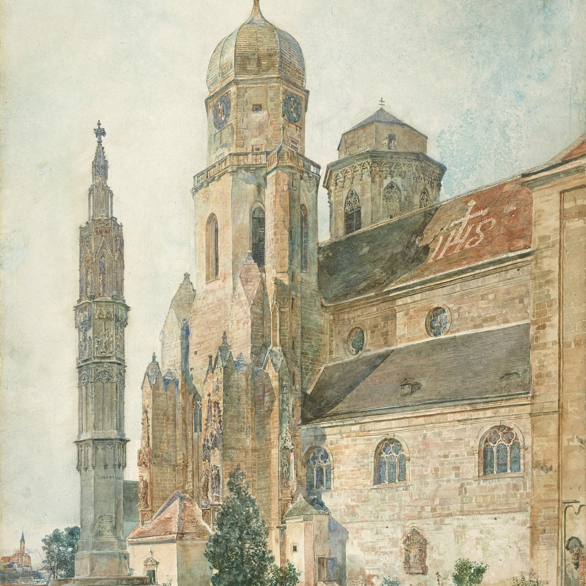 Hand painted landscape oil painting of a European cathedral city with textured brushwork on canvas. - Add Frame, Architecture, Canvas, Church, Hand Painted, Landscape, Made To Order, Oil Painting