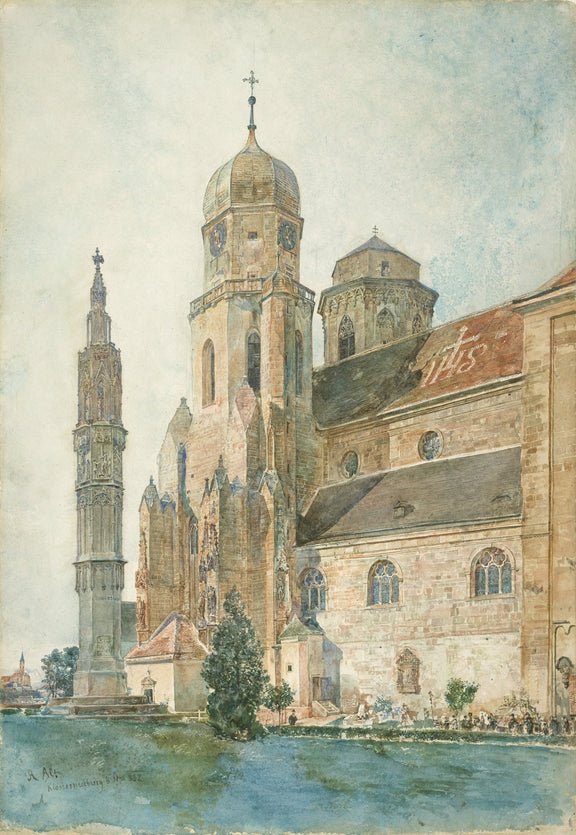 Hand painted landscape oil painting of a European cathedral city with textured brushwork on canvas. - Add Frame, Architecture, Canvas, Church, Hand Painted, Landscape, Made To Order, Oil Painting