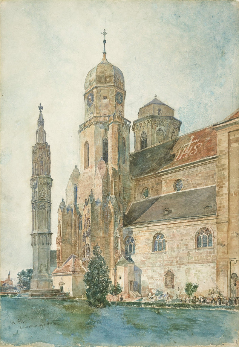 Hand painted landscape oil painting of a European cathedral city with textured brushwork on canvas. - Add Frame, Architecture, Canvas, Church, Hand Painted, Landscape, Made To Order, Oil Painting