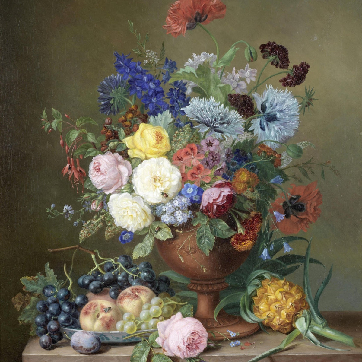 Hand - Painted Floral and Fruit Still Life in Urn – Floral Oil Painting - Oil Painting Haven
