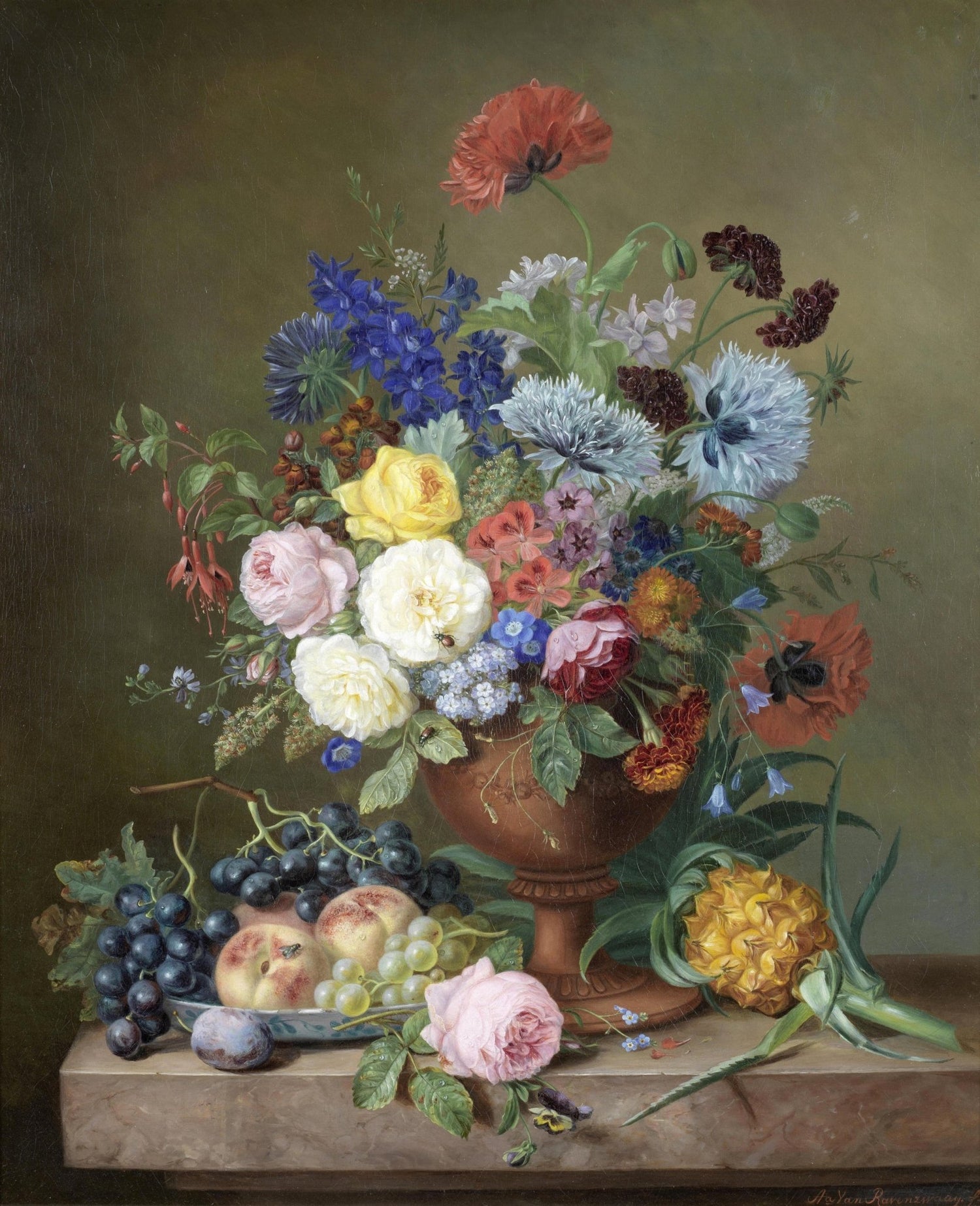 Hand - Painted Floral and Fruit Still Life in Urn – Floral Oil Painting - Oil Painting Haven