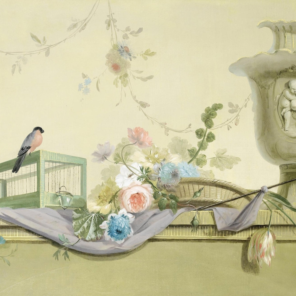 Hand - Painted Floral Still Life with Bird and Vase – Floral Oil Painting - Oil Painting Haven