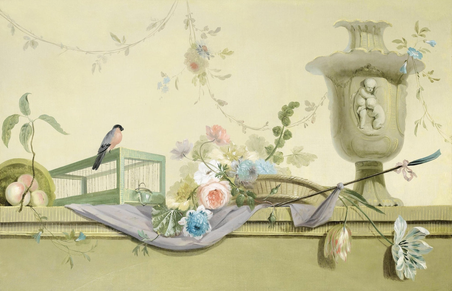 Hand - Painted Floral Still Life with Bird and Vase – Floral Oil Painting - Oil Painting Haven