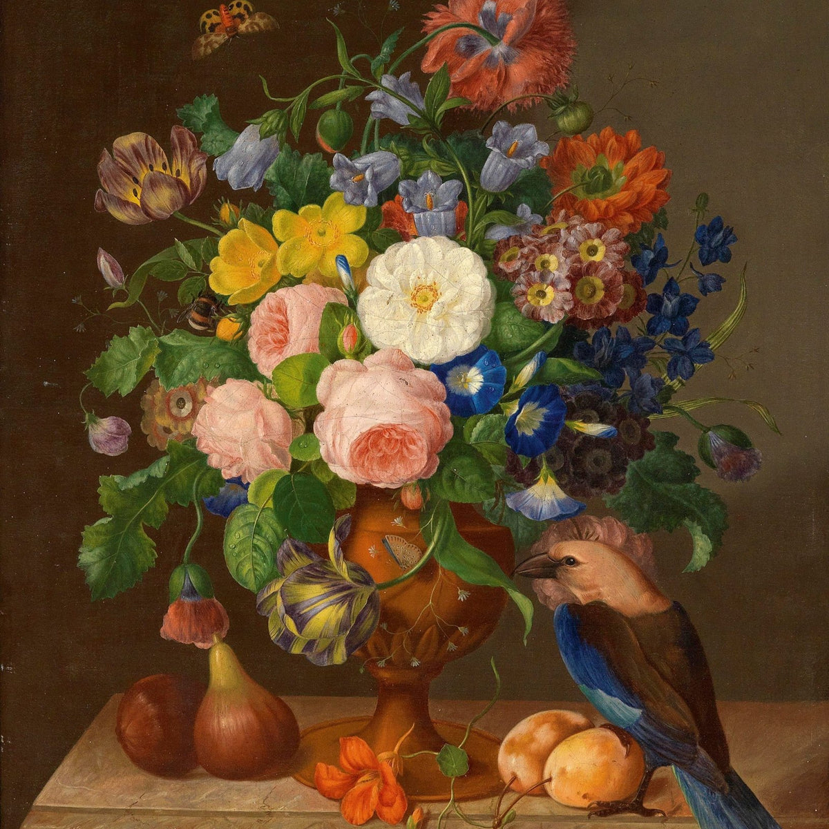 Hand - Painted Flower Vase with Bird Still Life – Floral Oil Painting - Oil Painting Haven