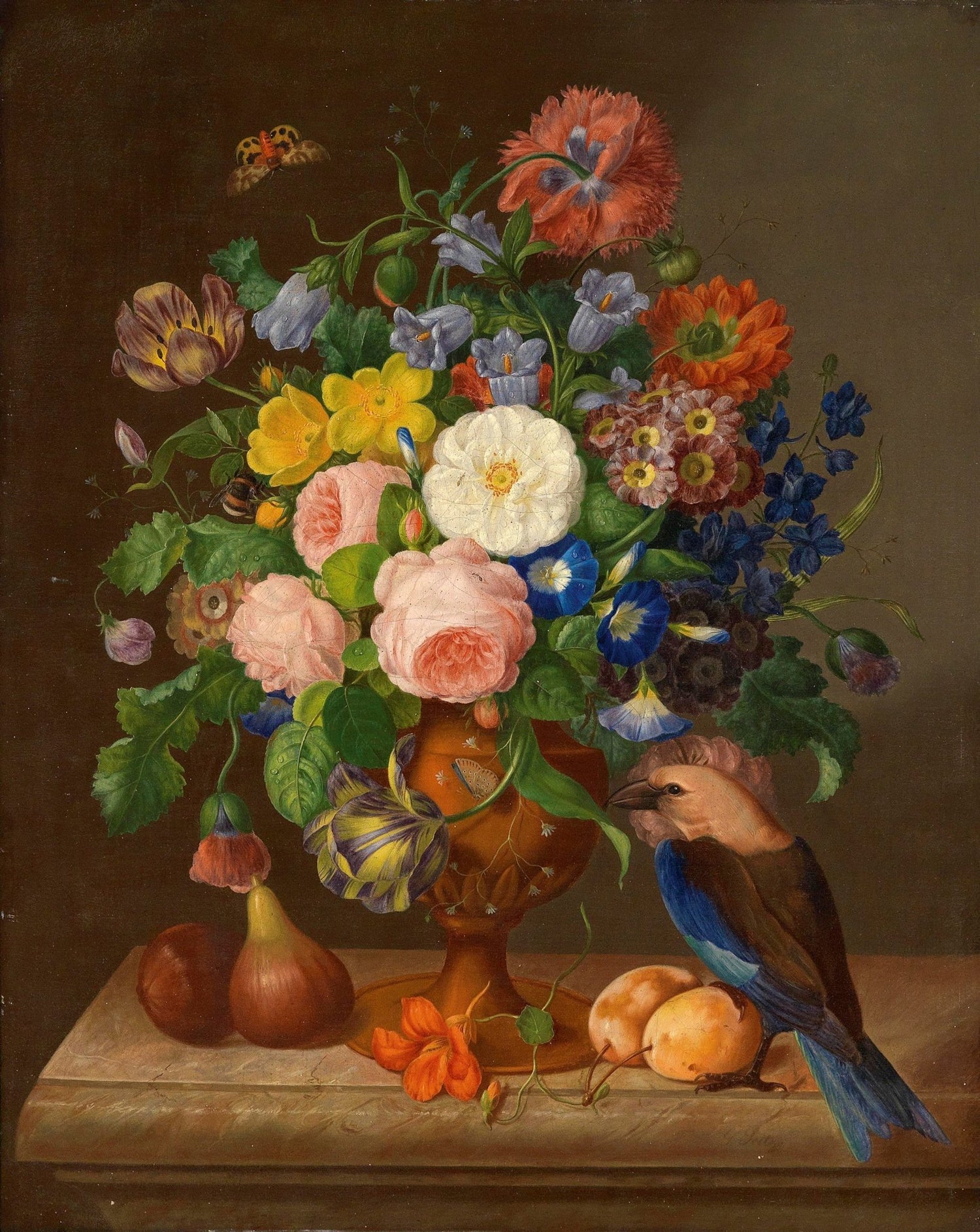 Hand - Painted Flower Vase with Bird Still Life – Floral Oil Painting - Oil Painting Haven