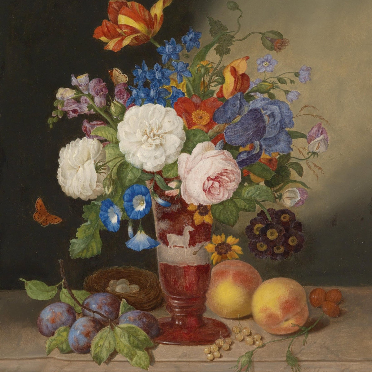 Hand - Painted Flower Vase with Fruit Still Life – Floral Oil Painting - Oil Painting Haven