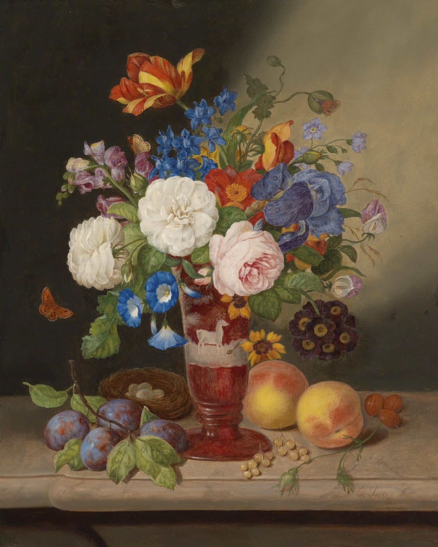 Hand - Painted Flower Vase with Fruit Still Life – Floral Oil Painting - Oil Painting Haven