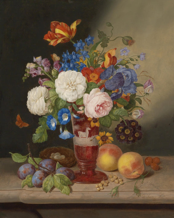 Hand - Painted Flower Vase with Fruit Still Life – Floral Oil Painting - Oil Painting Haven