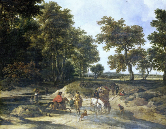 Hand - Painted Forest River Crossing - Landscape Oil Painting - Oil Painting Haven