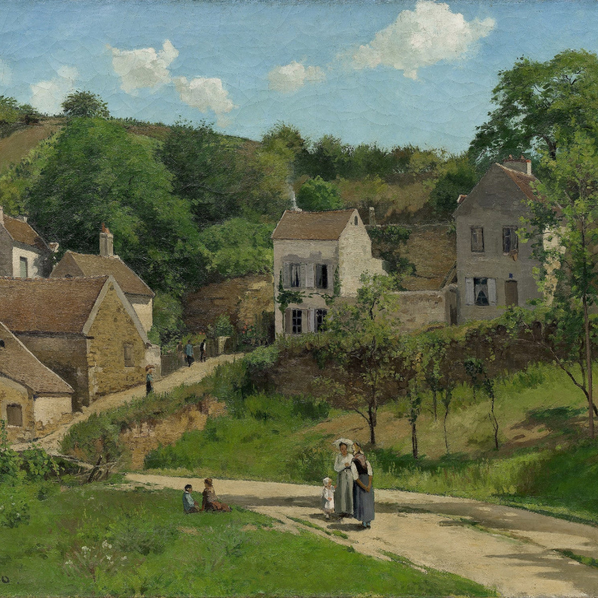 Hand-painted hand-painted french village lane scene landscape oil painting on canvas