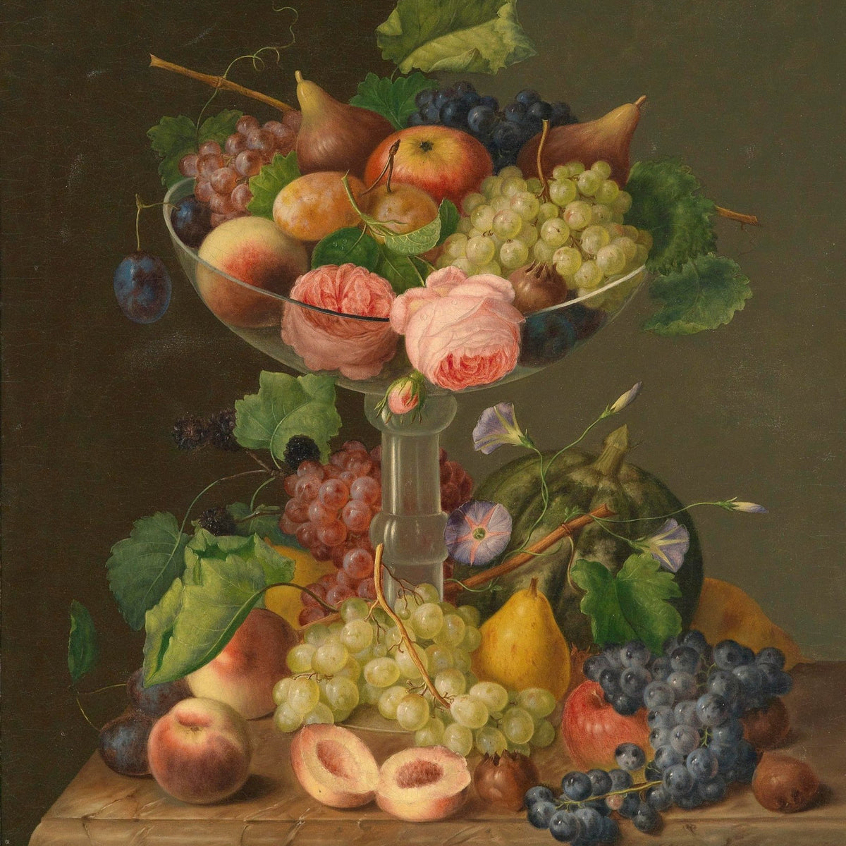 Hand - Painted Fruit and Roses Still Life Vase – Floral Oil Painting - Oil Painting Haven