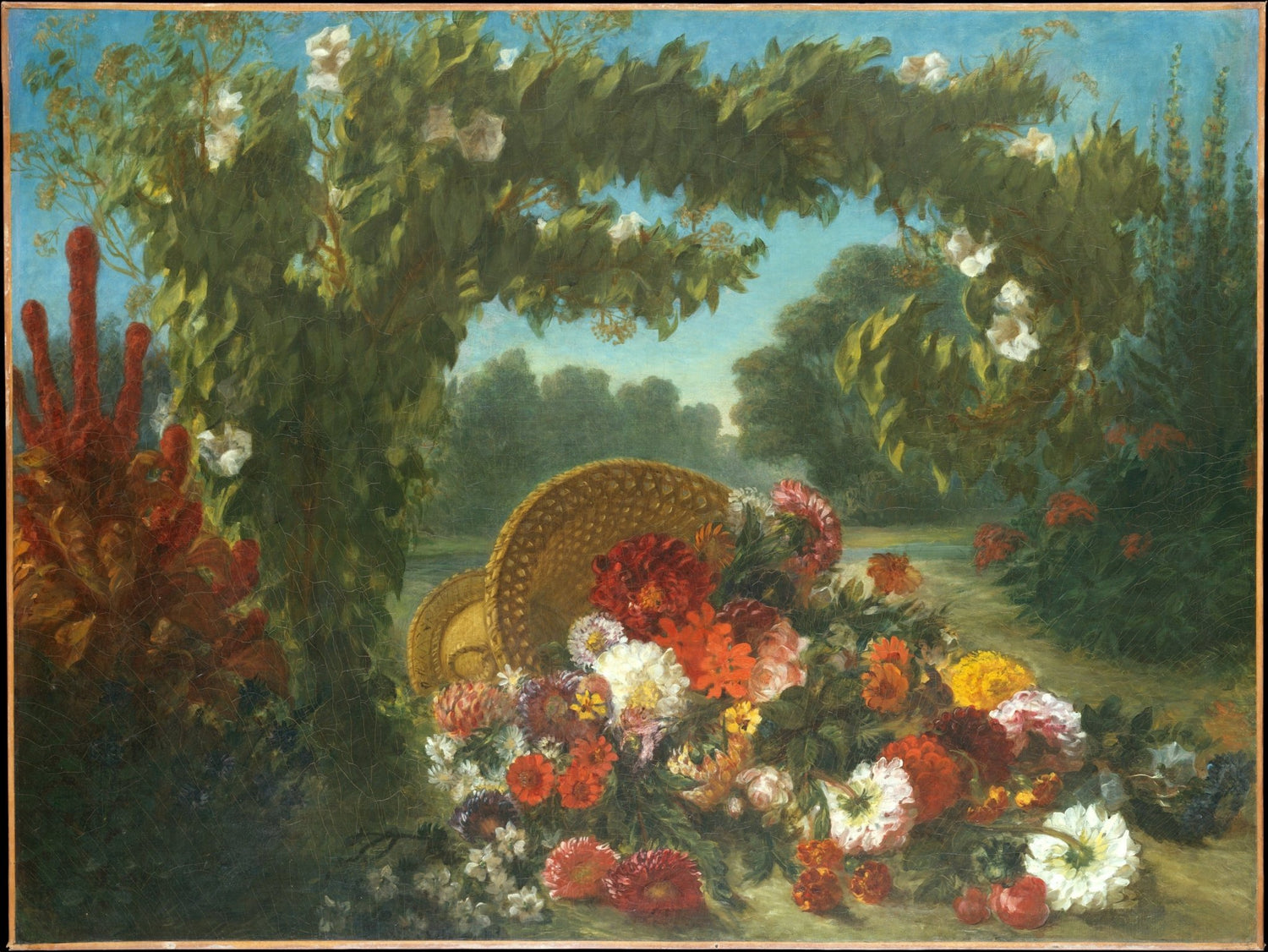 Hand - Painted Garden Flower Basket Scene – Floral Oil Painting - Oil Painting Haven