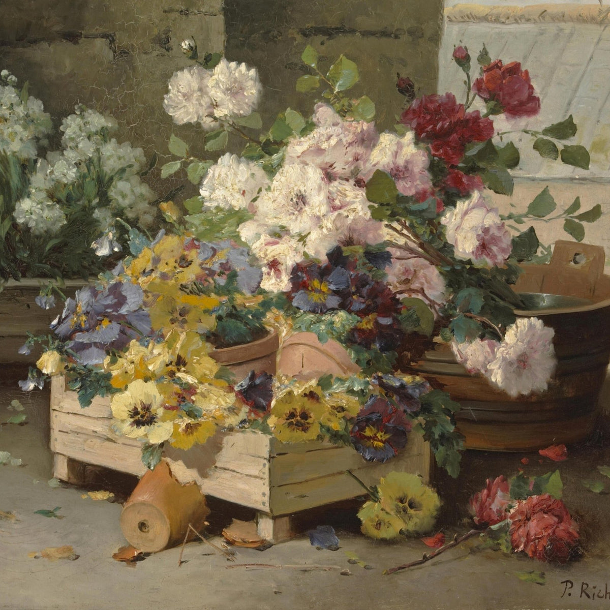 Hand - Painted Garden Flowers in Rustic Wooden Crate – Floral Oil Painting - Oil Painting Haven