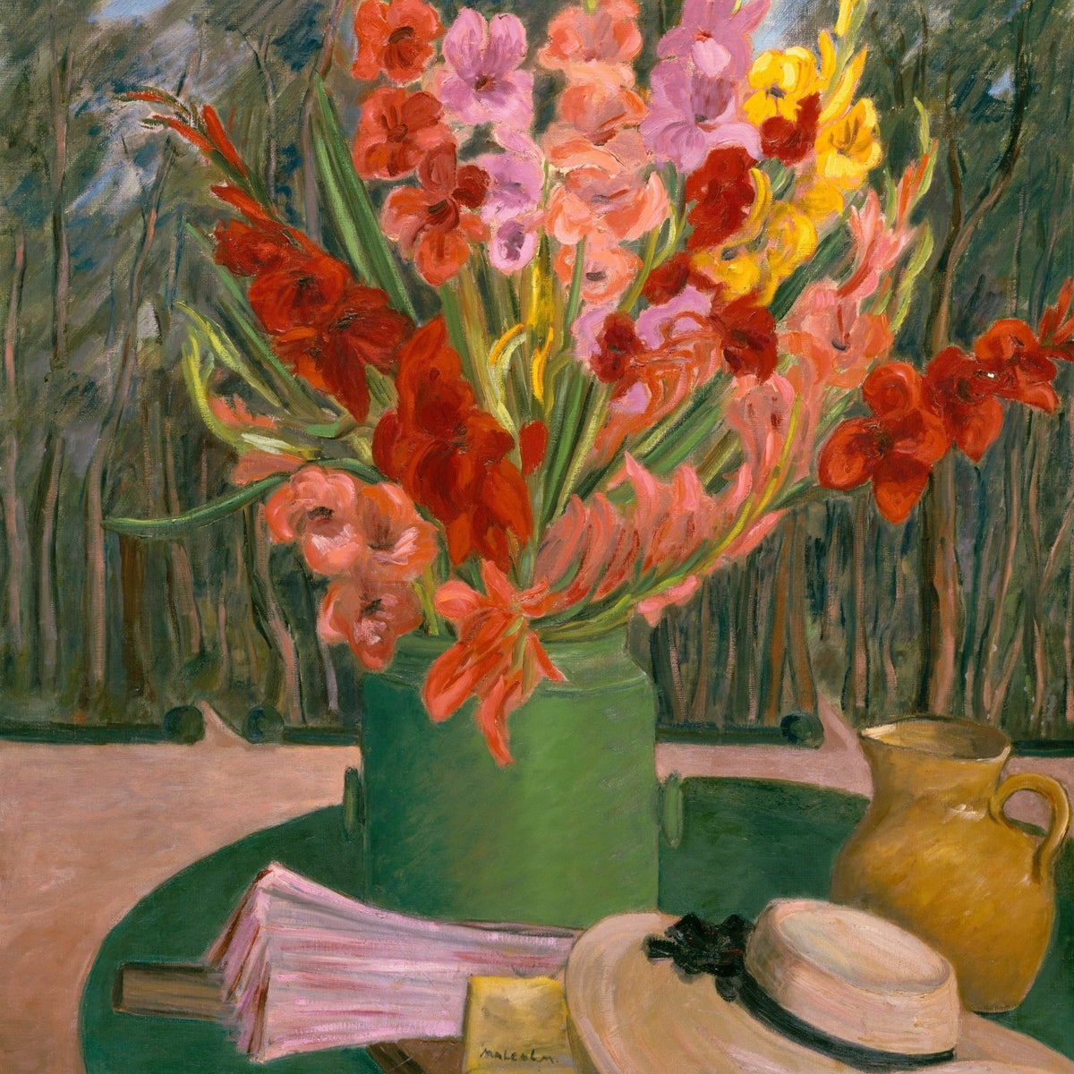 Hand - Painted Gladiolus Bouquet on Table - Floral Oil Painting - Oil Painting Haven