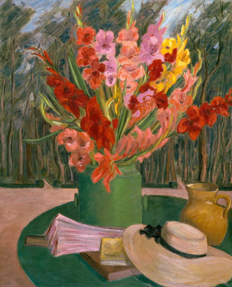 Hand - Painted Gladiolus Bouquet on Table - Floral Oil Painting - Oil Painting Haven
