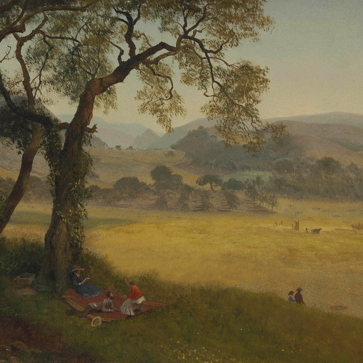 Hand - Painted Golden Meadow Picnic Scene - Landscape Oil Painting - Oil Painting Haven