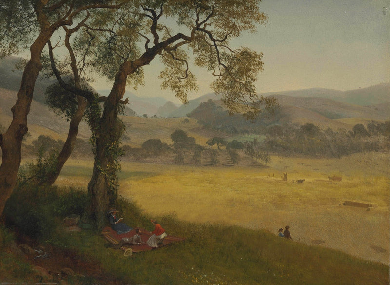 Hand - Painted Golden Meadow Picnic Scene - Landscape Oil Painting - Oil Painting Haven