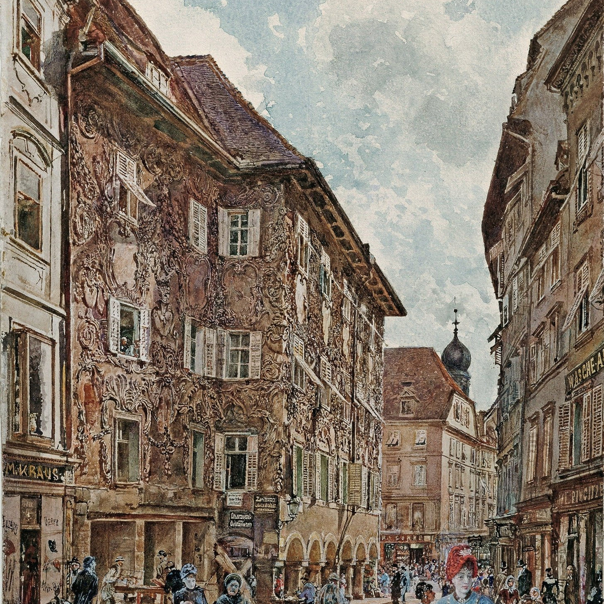 Hand - Painted Historic Graz Street View - Landscape Oil Painting - Oil Painting Haven