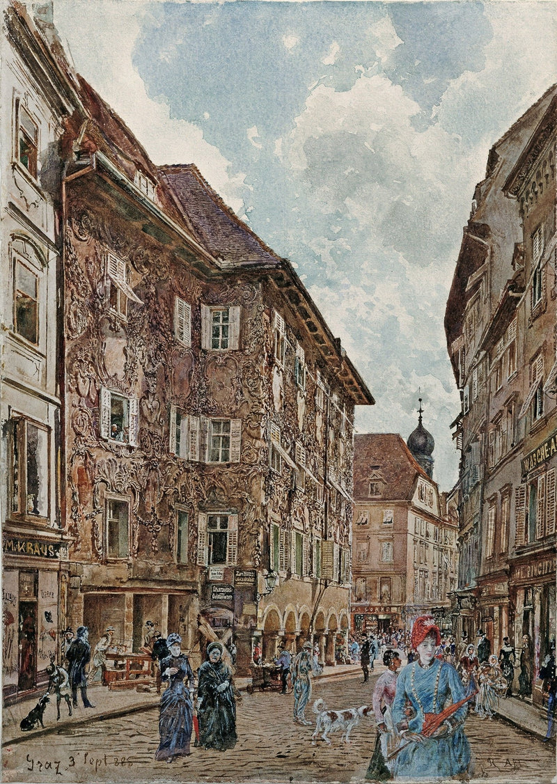 Hand - Painted Historic Graz Street View - Landscape Oil Painting - Oil Painting Haven