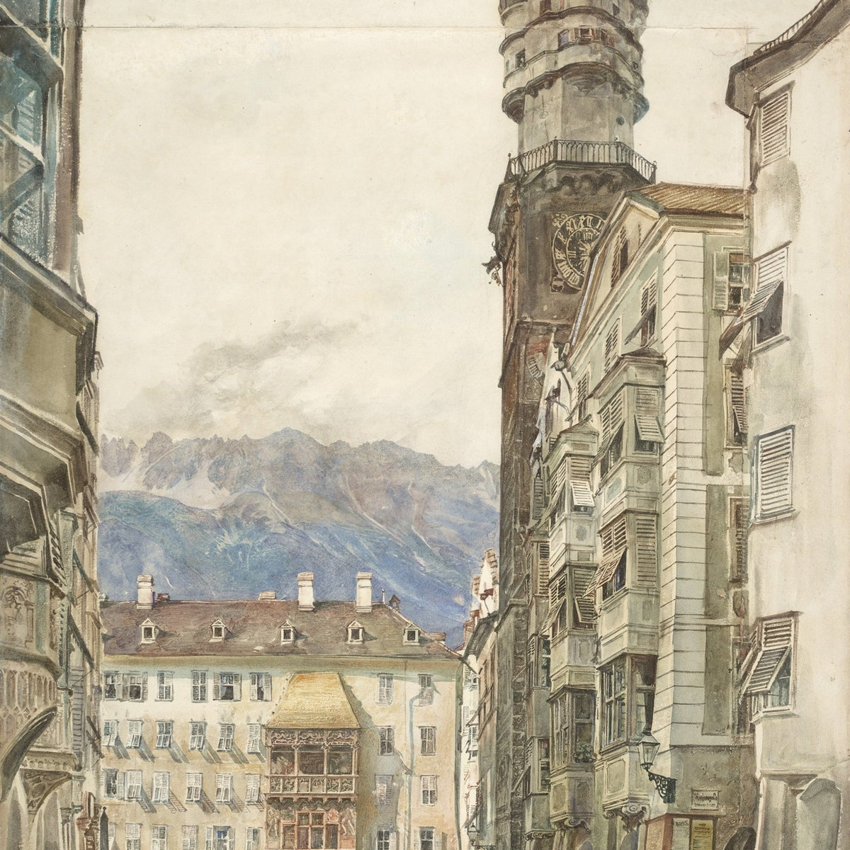 Hand - Painted Innsbruck Clock Tower View - Landscape Oil Painting - Oil Painting Haven
