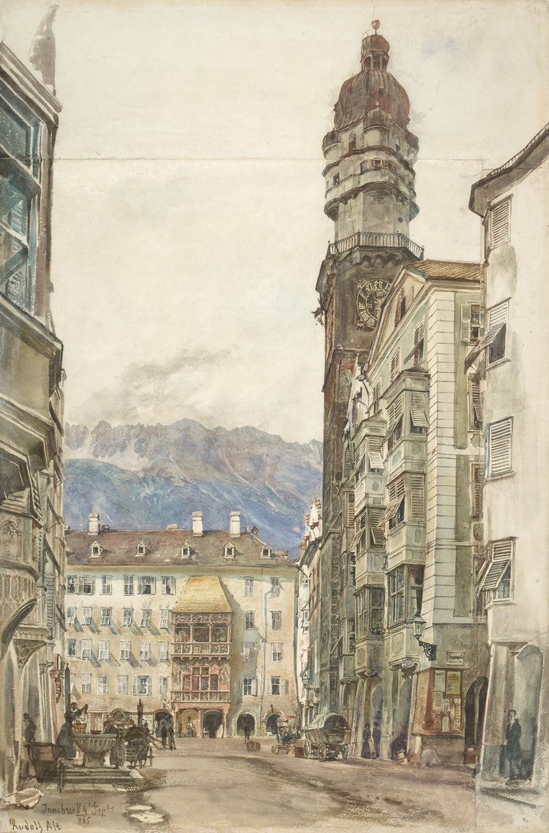 Hand - Painted Innsbruck Clock Tower View - Landscape Oil Painting - Oil Painting Haven