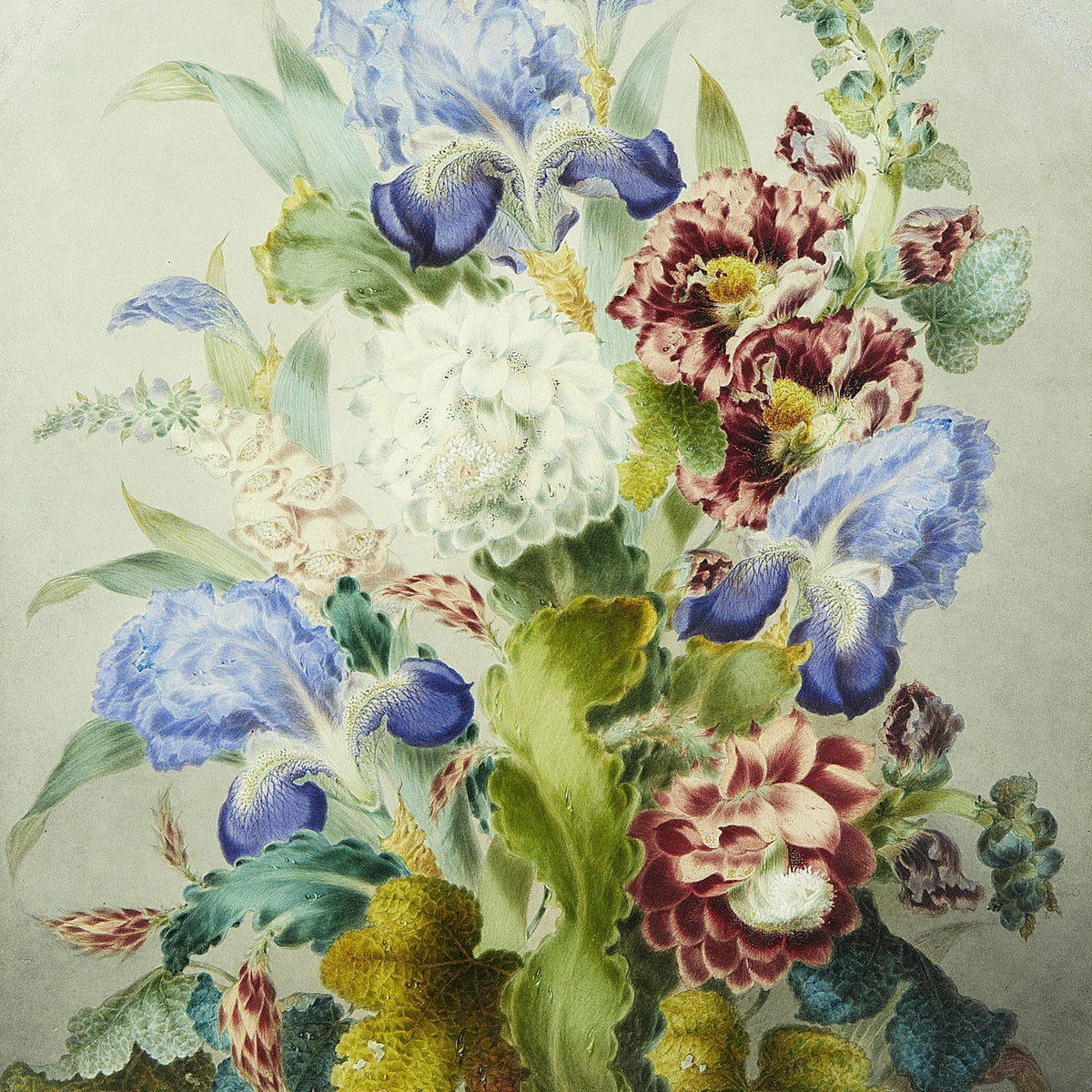 Hand - Painted Iris and Garden Flowers Still Life – Floral Oil Painting - Oil Painting Haven