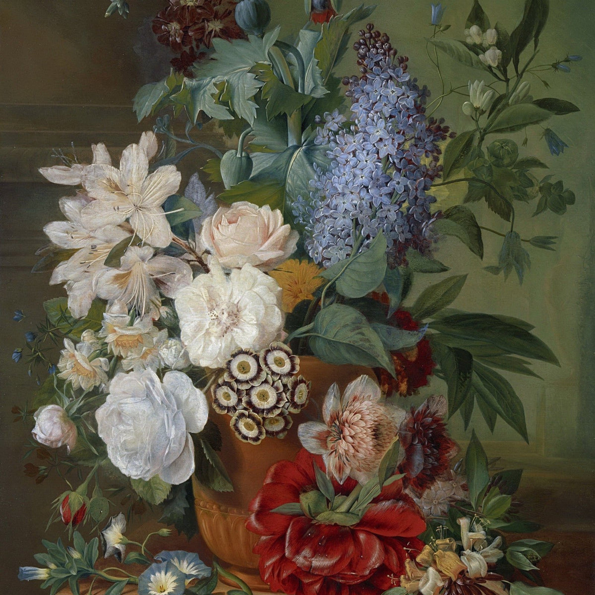 Hand - Painted Lilac and Rose Bouquet Vase – Floral Oil Painting - Oil Painting Haven