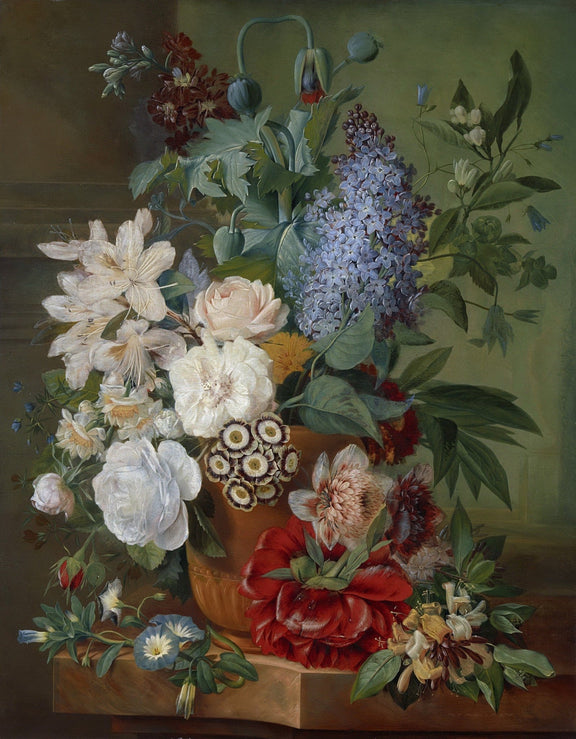 Hand - Painted Lilac and Rose Bouquet Vase – Floral Oil Painting - Oil Painting Haven