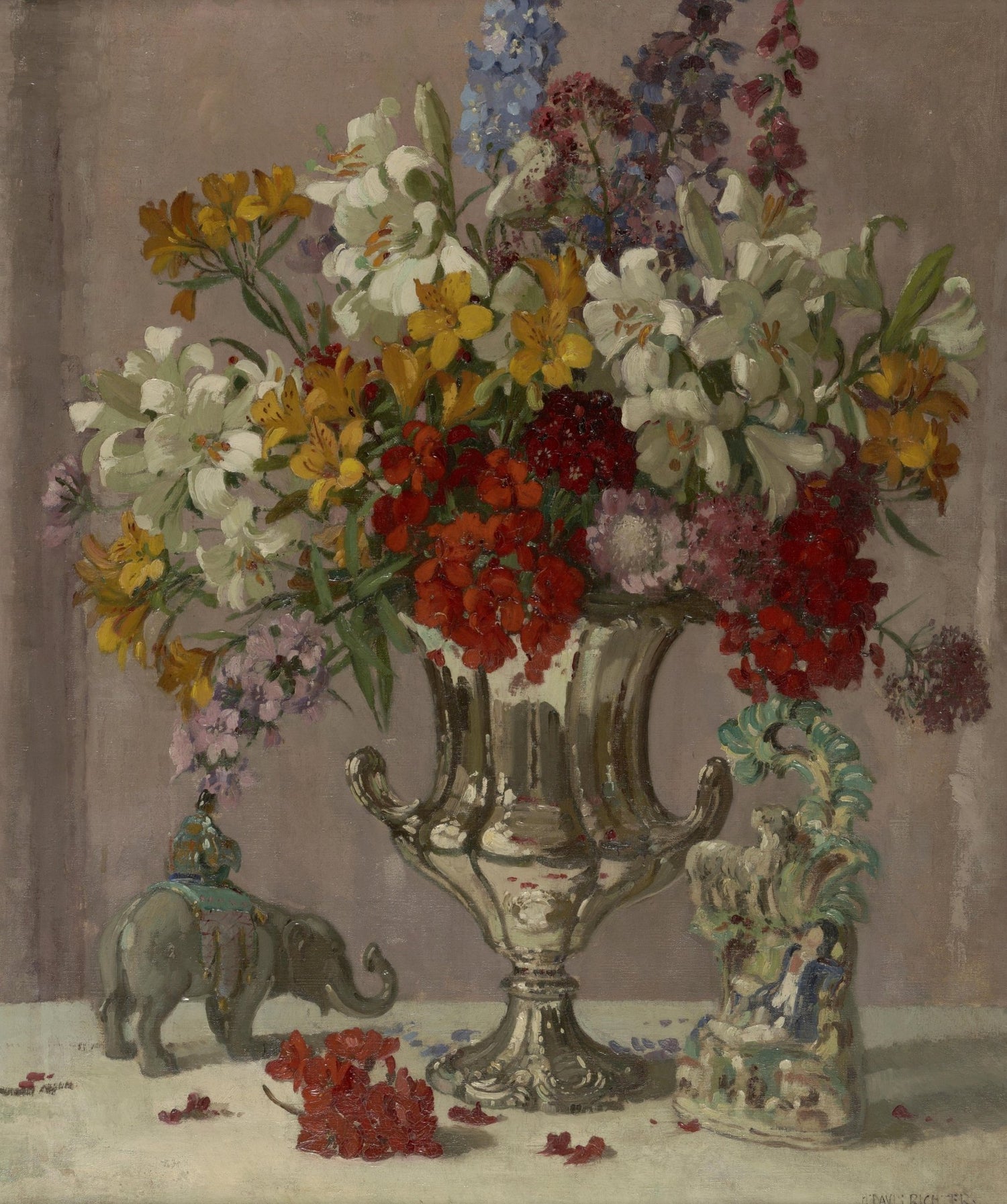Hand - Painted Lily and Mixed Flower Vase – Floral Oil Painting - Oil Painting Haven