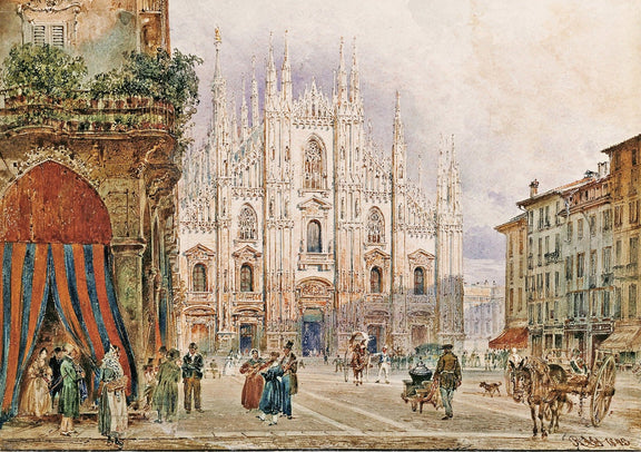 Hand - Painted Milan Cathedral Square View - Landscape Oil Painting - Oil Painting Haven