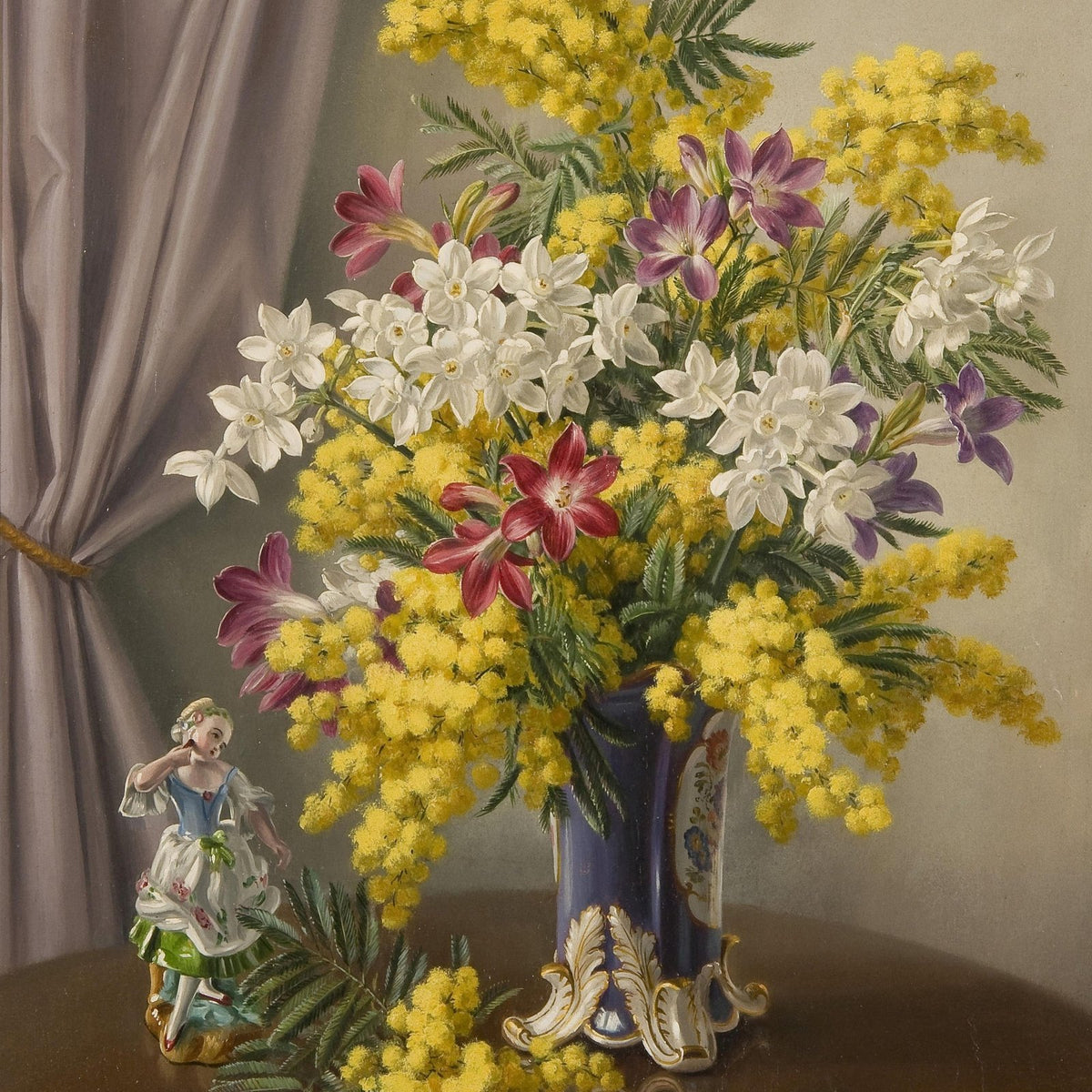 Hand - Painted Mimosa and Spring Flowers Vase – Floral Oil Painting - Oil Painting Haven