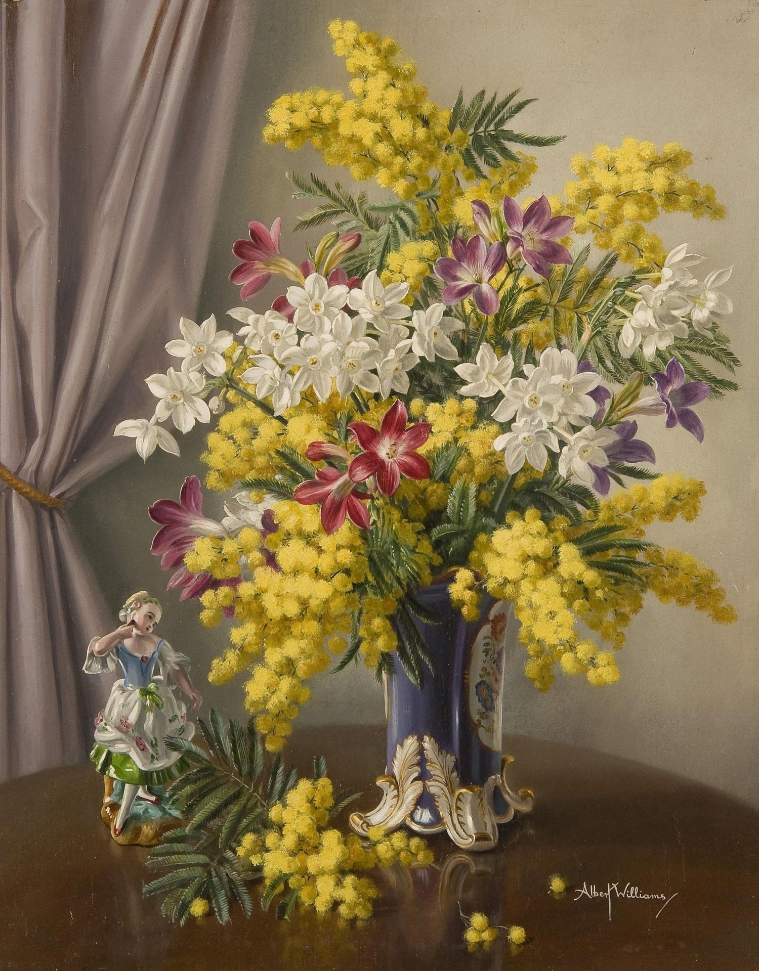 Hand - Painted Mimosa and Spring Flowers Vase – Floral Oil Painting - Oil Painting Haven