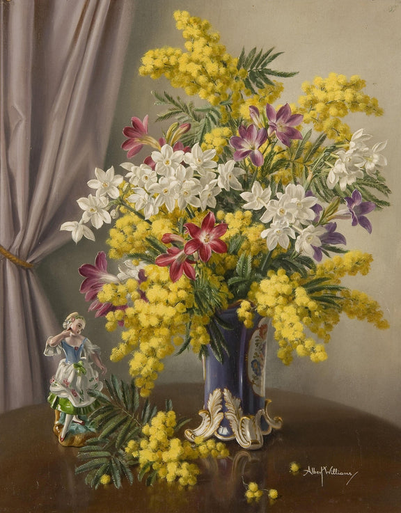 Hand - Painted Mimosa and Spring Flowers Vase – Floral Oil Painting - Oil Painting Haven