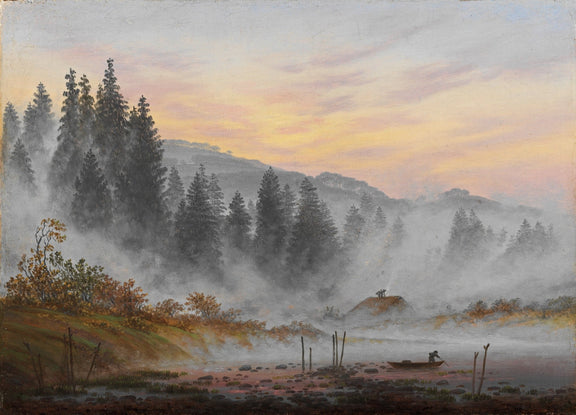 Hand-painted hand-painted misty pine river dawn view landscape oil painting on canvas