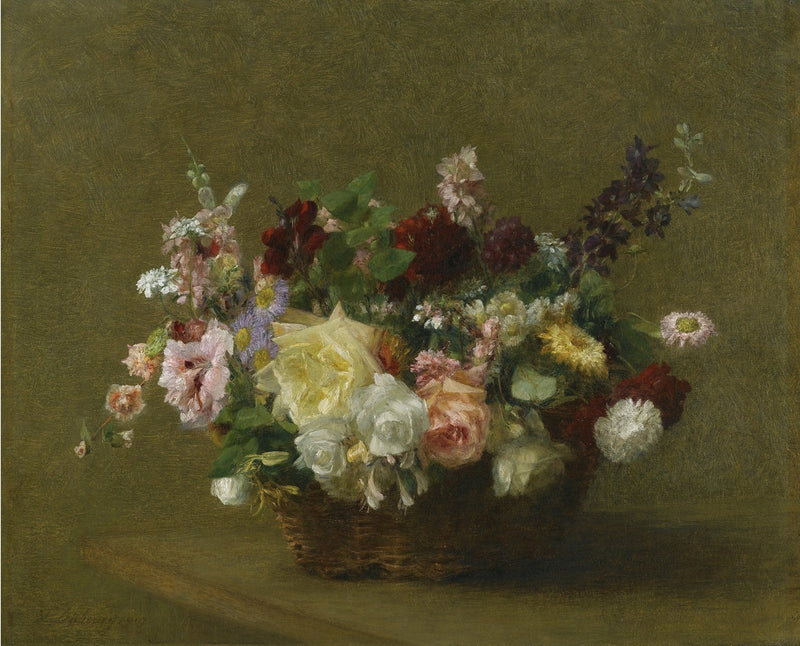Hand - Painted Mixed Flower Basket Still Life - Floral Oil Painting - Oil Painting Haven