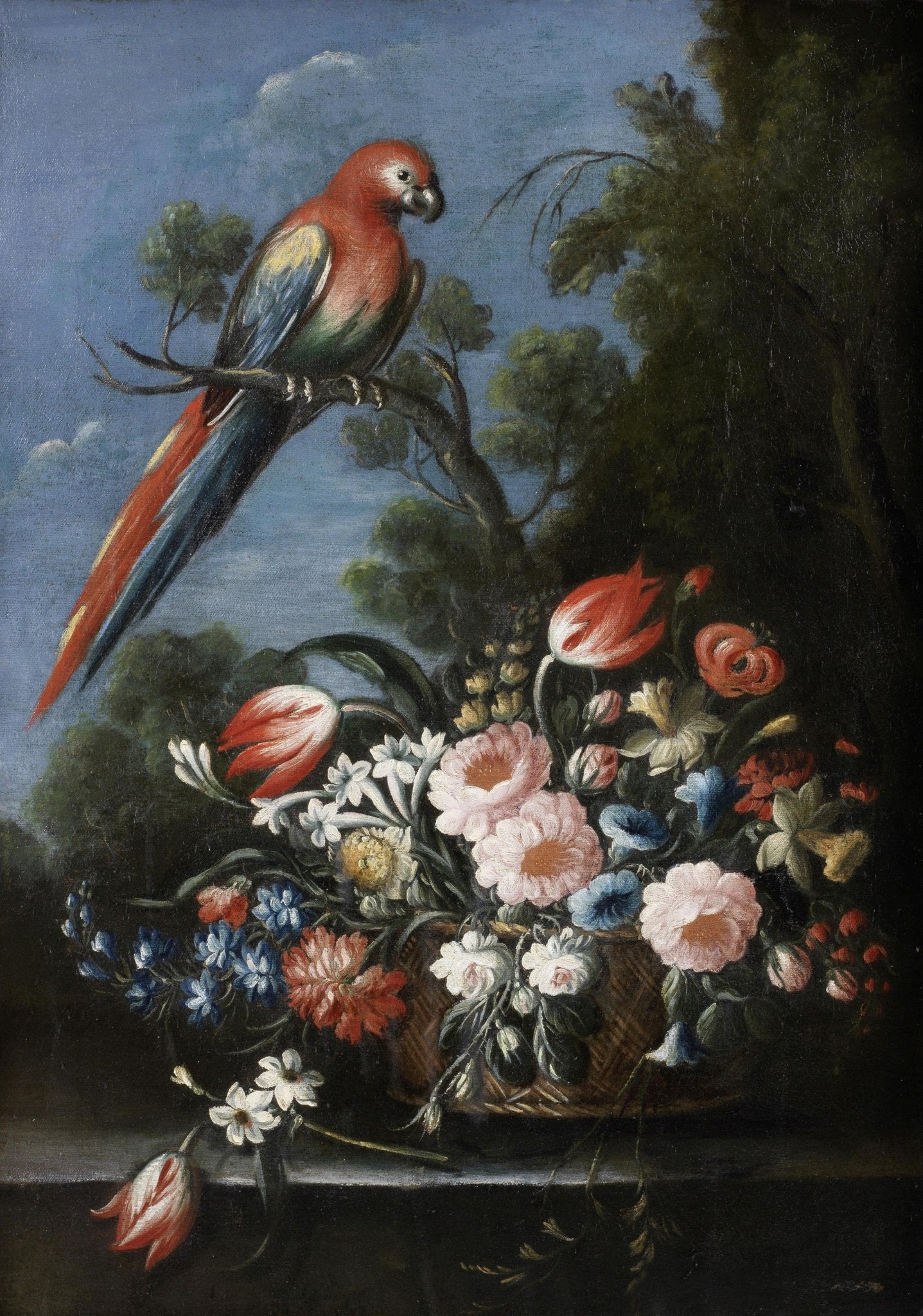 Hand - Painted Parrot and Flower Still Life – Floral Oil Painting - Oil Painting Haven