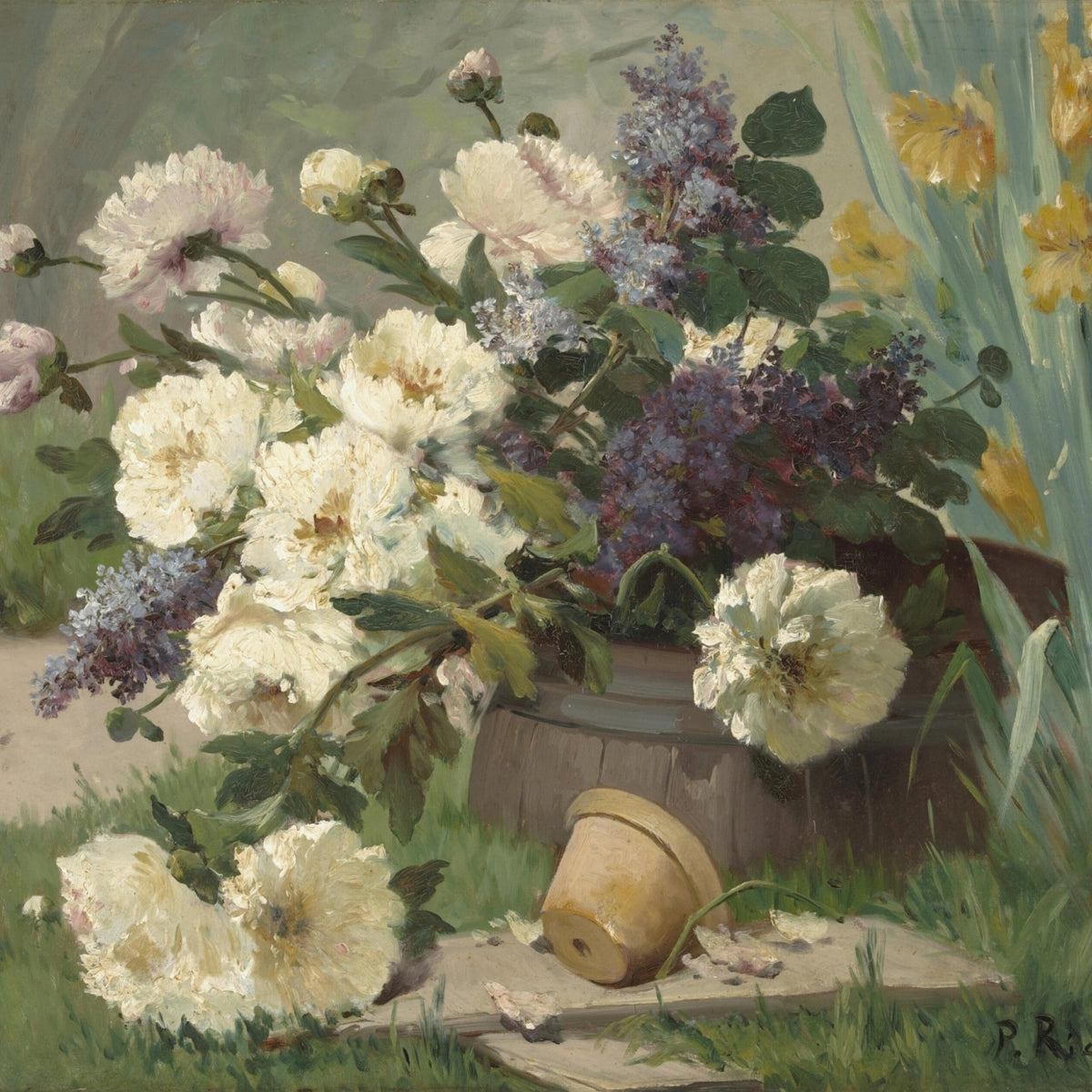 Hand - Painted Peonies and Lilacs Garden Vase – Floral Oil Painting - Oil Painting Haven