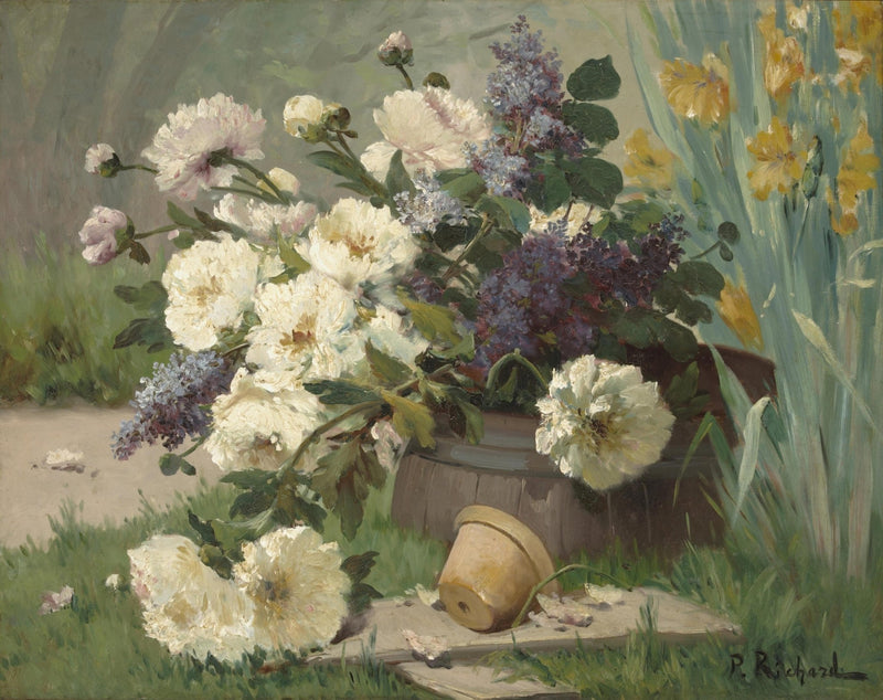Hand - Painted Peonies and Lilacs Garden Vase – Floral Oil Painting - Oil Painting Haven