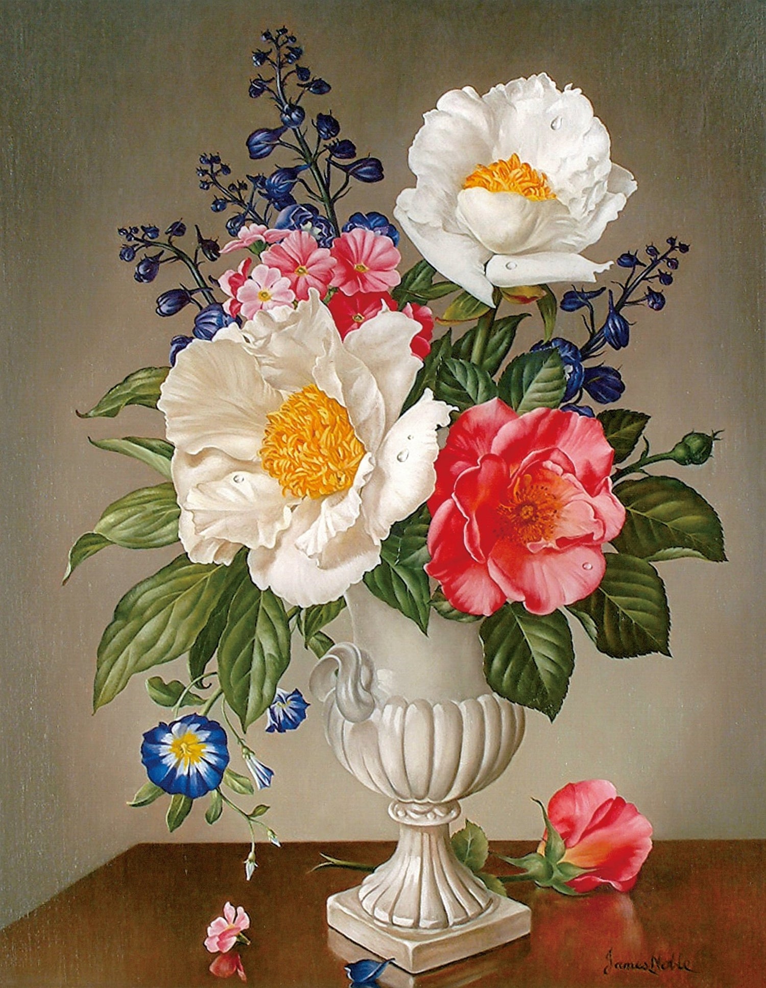 Hand - Painted Peony and Rose Vase Still Life – Floral Oil Painting - Oil Painting Haven