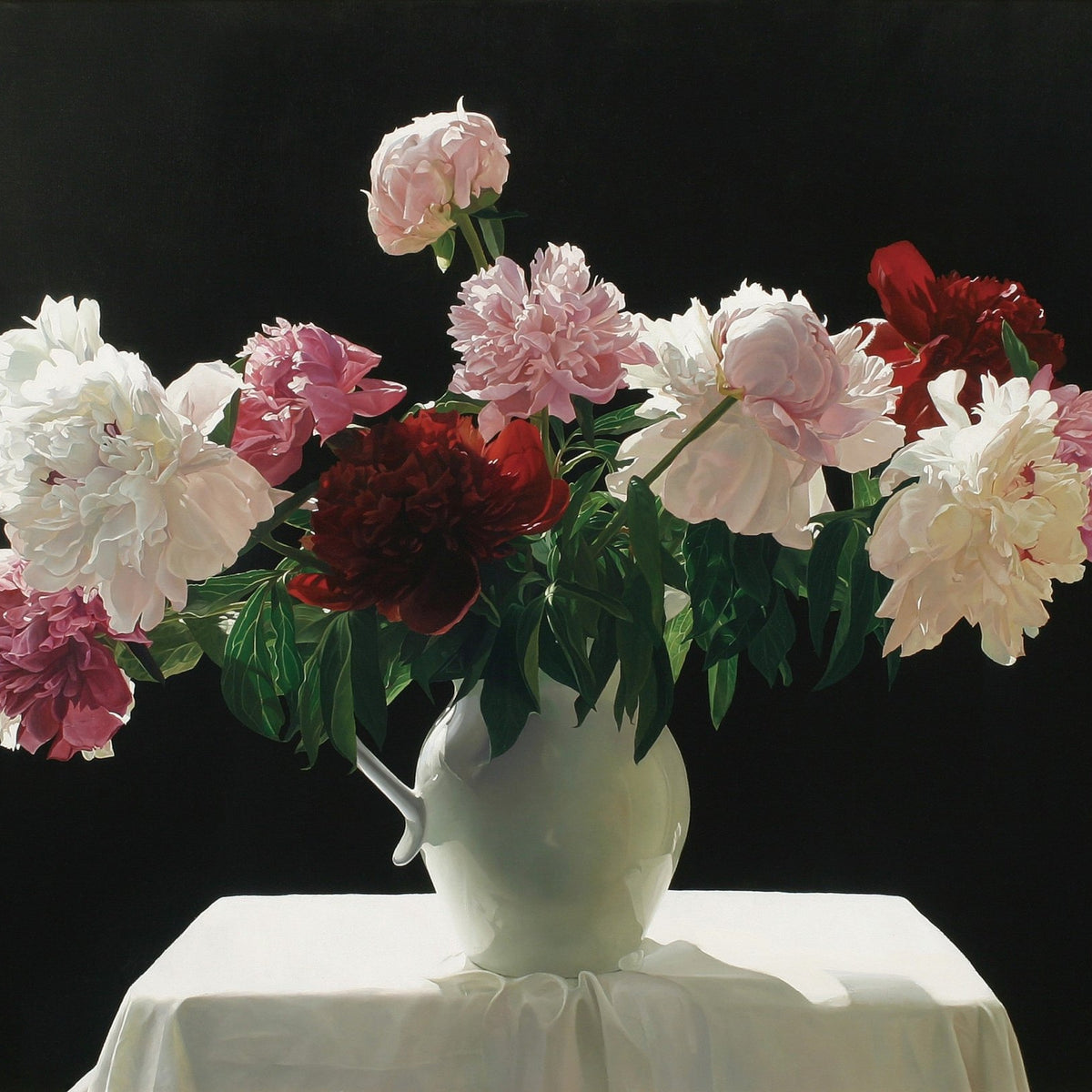 Hand - Painted Peony Bouquet in White Vase – Floral Oil Painting - Oil Painting Haven