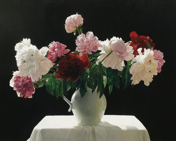 Hand - Painted Peony Bouquet in White Vase – Floral Oil Painting - Oil Painting Haven
